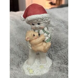 Kristin 2000 Snow Child Angel Figurine with Teddy Bear Santa Hat 5.25 Inch